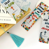 12Pcs Christian Bible Verse Diamond Art Bookmark for Adults Flower Cross 5d Diamond Painting Bookmarks with Tassel for DIY Making Kit for Reading Lover Book Lover DIY Crafts Religious Gift SEREDH