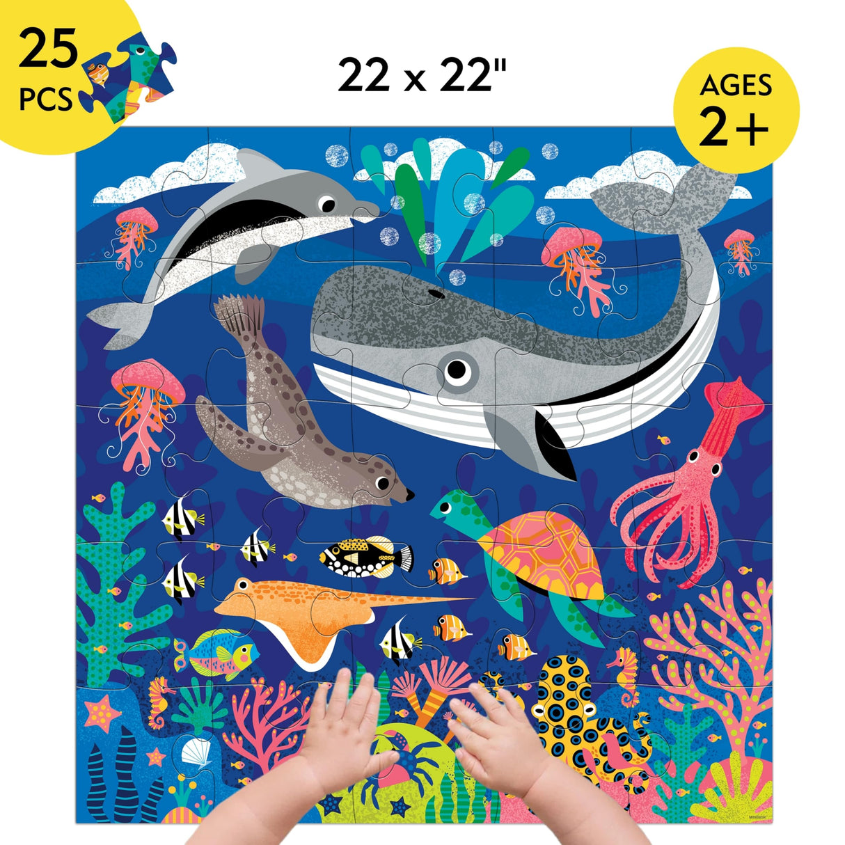 Mudpuppy Depths of The Sea - Jumbo 25 Piece Jigsaw Floor Puzzle Featuring Whales, Dolphins, and More!, Flower Mudpuppy