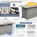 WAROOM Patio Furniture Set 6 Piece Grey Wicker Outdoor Furniture Patio Sectional Sofa Couch PE Rattan Conversation Sets with Fire Pit Table, Blue Cushion WAROOM