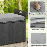YITAHOME 90 Gallon Outdoor Wicker Storage Bench w/Cushion, Large PE Rattan Deck Storage Box w/Handles & Hydraulics for Patio Furniture, Cushions, Garden Tools, Pool & Sports Equipment, Black&Grey YITAHOME
