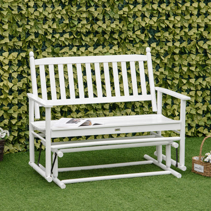 Outsunny White Wooden Patio Glider Bench with High Back and Armrests, Heavy Duty 550lbs Capacity Loveseat