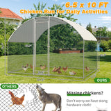 VINGLI Large Metal Chicken Coop, Spacious Chickens Poultry Cage with Waterproof & Anti-UV Cover, Duck Rabbit Walk-in Chicken Pen Outdoor (6.5 x 9.8 x 6.5 ft) VINGLI