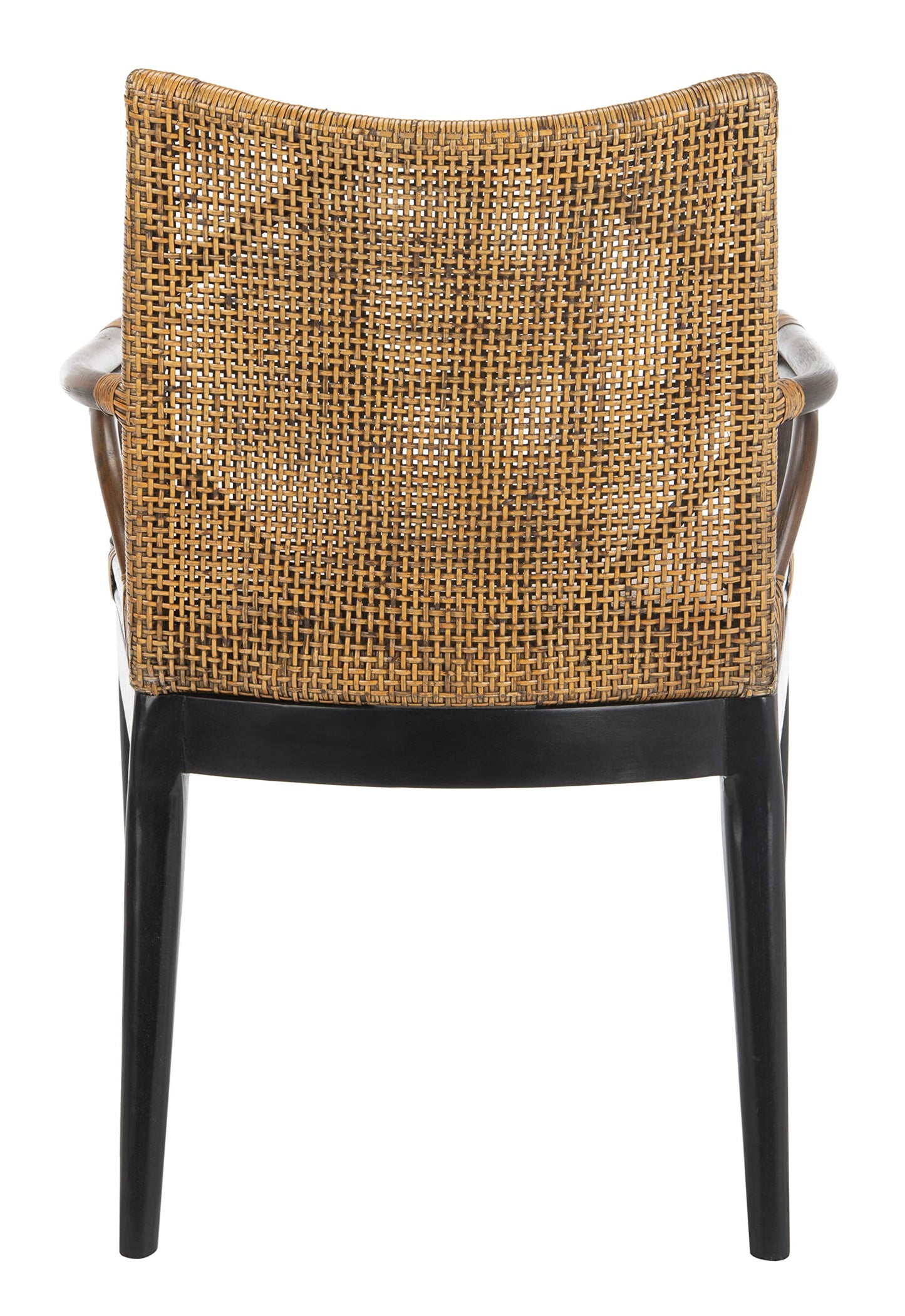 Safavieh Home Gianni Rattan Tropical Woven Arm Chair, Brown/Black - WoodArtSupply