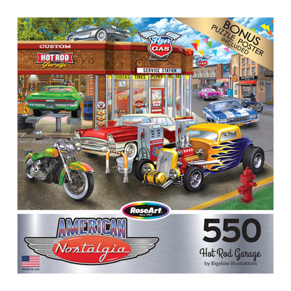 RoseArt - American Nostalgia - Hot Rod Garage - 550 Piece Jigsaw Puzzle for Adults