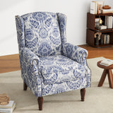 UIXE Floral Accent Chair, High Back Pattern Arm Chair for Living Room, Traditional Fabric Armchair Comfy Upholstered Sofa Reading Seat with Nailhead Trim & Retro Wood Legs - Navy UIXE