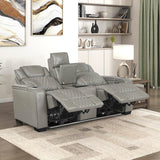 Lexicon Power Double Reclining Loveseat, Center Console/Heat/Massage/Headrest/Storage Arms/Cup Holders/LED Lights/Wireless Charging, Top Grain Leather Match Wall Hugger Recliner Loveseat, Grey Lexicon