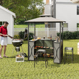 Tangkula 3-Piece Patio Bar Set, Grill Gazebo & 2 Bar Stools with Tempered Glass Bar Table, Metal Storage Shelves, Glass Holders, Double-Tier Soft Top Canopy BBQ Gazebo Shelter for Patio Garden (Grey) Tangkula