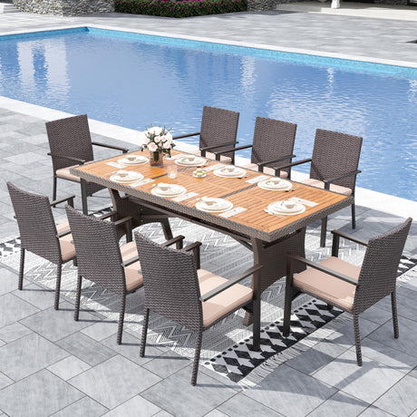 Sophia & William 9 Piece Patio Dining Set, Patio Table and Chairs Set Outdoor Dining Set for 8, Acacia Wood Patio Dining Table Set with PE Rattan Wicker Chairs for Garden, Porch, Backyard Sophia & William