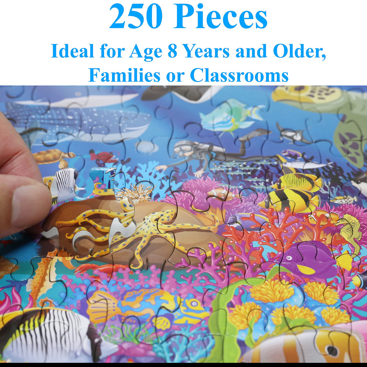 Think2Master Ocean Life 250 Pieces Jigsaw Puzzle Fun Educational Toy for Kids, Boys, Girls, School & Families. Great Gift for Boys & Girls Ages 8-10+ to Stimulate Learning. 14.2” X 19.3” THINK2MASTER