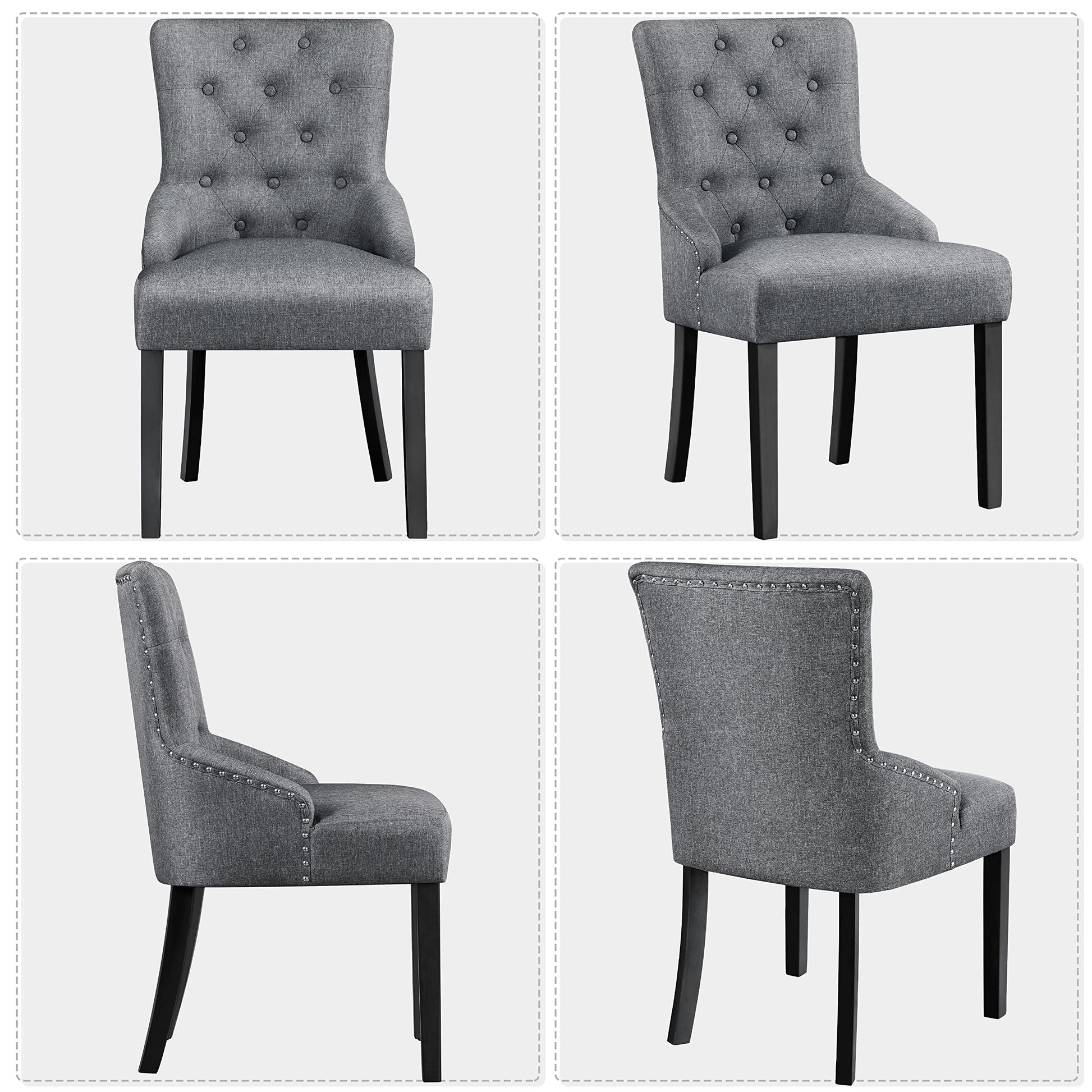 Yaheetech Dining Chairs Upholstered Dining Chairs Tufted Dining Room Chairs Fabric Side Chairs with Nailhead Trim and Solid Wood Legs for Dining Room, Kitchen, Living Room, Set of 2, Gray - WoodArtSupply