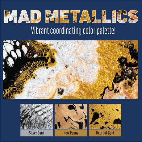 FolkArt, Mad Drizzle Metallics Pre-Mixed Acrylic Set, Set of 3 Premium High Gloss Finish Fluid Pouring Paints Perfect for Indoor & Outdoor Arts and Crafts Projects, 50417 FolkArt