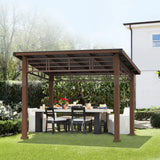 LUE BONA 10x12 Hardtop Gazebo, Outdoor Pergola Metal Roof Gazebo with Wooden Frame, Patio Gazebo Canopy with Curtains, Permanent Pavilion Grill Gazebo for Deck, Patio, Backyard, Garden LUE BONA