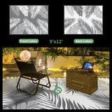 GENIMO Outdoor Rug 9' x 12' Waterproof for Patios Clearance, Reversible Outdoor Plastic Straw Camping Rug Carpet with LED String Light, Area Rugs Mats for RV, Camper, Deck, Balcony, Porch, Grey&White GENIMO