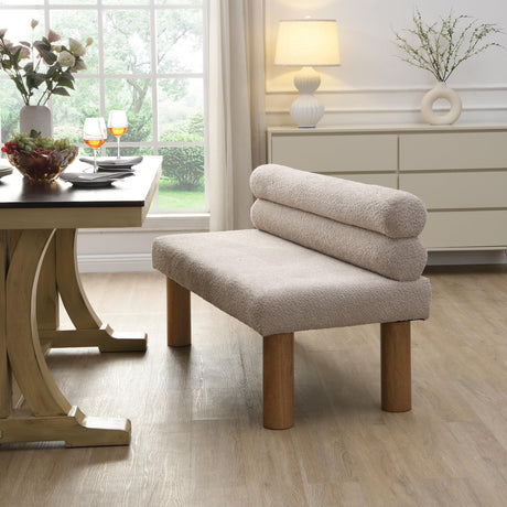 GDFStudio Upholstered Boucle Dining Bench with Backrest Farmhouse Entryway Bench with Rubber Wood Legs Long Indoor Bench for Bedroom Living Room End of Bed Dining Room Seating, Light Grey GDFStudio