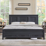 JXQTLINGMU Farmhouse Queen Wood Bed Frame with 52" Tall Headboard & Footboard, Platform Bedframe with Hidden Storage Drawers, Noiseless, No Box Spring Required, Antique Black JXQTLINGMU