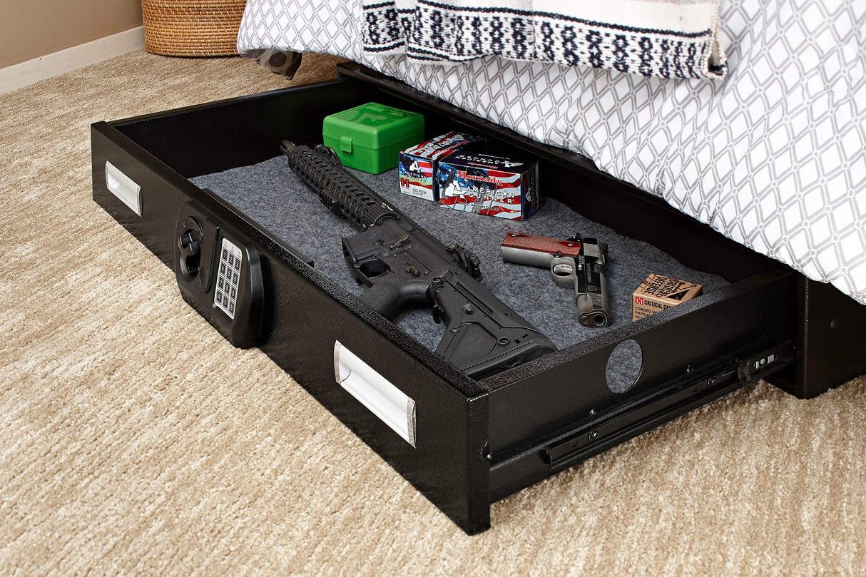 SnapSafe Under Bed Safe, Large – Under Bed Gun Safe for Firearms, Ammunition and Valuables – Fits in Trunk of Small SUVs – Easy Access, Out of Sight, Space Saving – Black, 40 x 6 x 22 Inches SnapSafe
