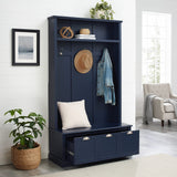 Crosley Furniture Ellison Hall Tree with Storage Bench and Coat Rack Hooks for Hanging, Navy Crosley Furniture