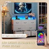 WLIVE Led Dresser for Bedroom, White Dresser TV Stand for Bedroom with LED Lights and Power Outlet, Wide Chest of Drawers for Hallway, 8 Fabric Drawers for Living Room and Entryway, Easy to Assemble WLIVE