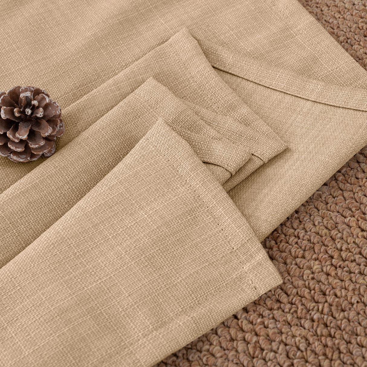 BGment Tan Curtains 84 Inch for Living Room - Light Filtering Faux Linen Look with Burlap Texture, Rustic Farmhouse Window Panels (Set of 2, 52" Wide) BGment