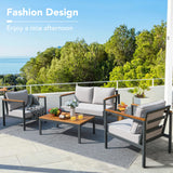 Devoko 4 Pieces Patio Furniture Sets Outdoor Conversation Set Acacia Wood Sofa Set with Coffee Table Thicker Sponge Cushion Devoko