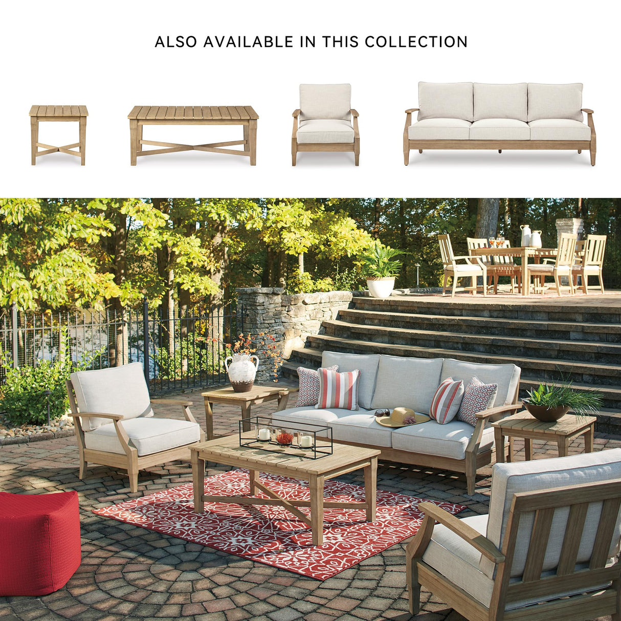 Signature Design by Ashley Outdoor Eucalyptus Carter Hall Patio Coffee Table, Beige Signature Design by Ashley