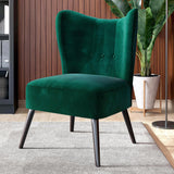 BELLEZE Modern Velvet Accent Chair, Wingback Small Upholstered Reading Chair with Solid Wood Legs, Comfy Tufted Button Armless Corner Chair for Living Room, Bedroom - Sheila (Green) BELLEZE