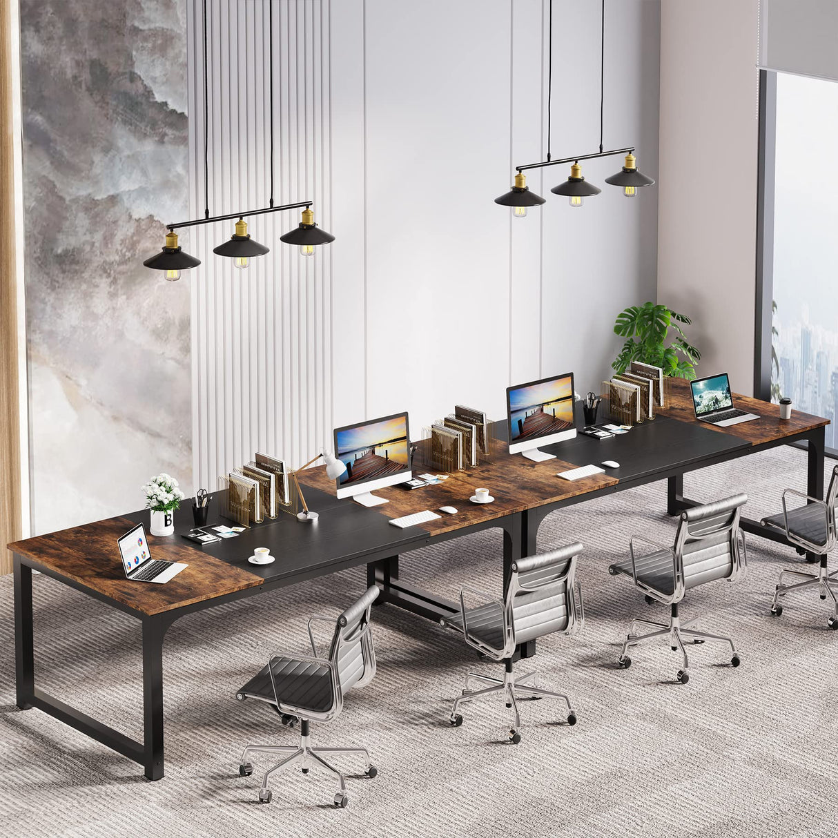 LITTLE TREE 70.8 Inch X-Large Executive Computer Office Desk, Brown+Black LITTLE TREE