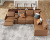 AMERLIFE Single Left Power Recliner Sofa, Reclining Sectional Sofa with Console, 6 Seats L Shaped Couch with Cup Holder& Charging Socket, Leather Modular Sofa for Living Room AMERLIFE