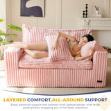 MAXYOYO Bean Bag Chair for Living Room, Upholstered Loveseat Sofa Couch with Deep Seating, Wide Armrests Boneless Couch Sofa in a Box for Bedroom Office Apartment, No Assembly, Pink MAXYOYO