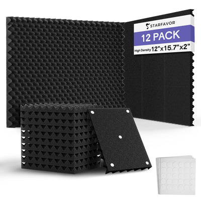 12 Pack Acoustic Panels 16" x 12" x 2", Sound Proof Foam Panels for Wall, High Density Fire Resistant Egg Crate Foam, Noise Dampening Sound Absorbing Soundproof Board for Music Home Studio