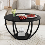 HOMERECOMMEND Round Coffee Table,Wooden 2-Tier Circle Coffee Tables with Storage Shelves,Accent Center Table for Living Room, Sofa Table for Home Office, Black HOMERECOMMEND