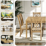7-Piece Farmhouse Dining Table Set with 6 Upholstered Chairs & 60-Inch Solid Wood Table, Whitewash Finish - Rustic Kitchen Furniture, Padded Seats, Comfortable Dining Room Set for 6 SDHYL