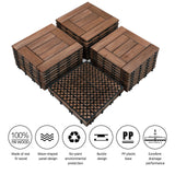 Yaheetech 27PCS Wooden Flooring Patio Deck Tiles Interlocking Tiles Patio Solid Wood and Plastic Indoor&Outdoor 12 x 12in Brown Yaheetech