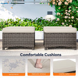 MaxMulti 2 Pieces Patio Ottomans, Outdoor Wicker Footrest Seat with Removable Cushions, Multipurpose Patio Furniture for Outdoor, Backyard and Deck Use (Beige) MaxMulti