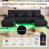 LIFEISLE 104" Sectional Couches for Living Room Modular Sofa with Double Chaise U Shaped Sofa Set with Intelligent Light for Home Furniture, Black LIFEISLE