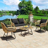 YITAHOME Patio Furniture Wicker Outdoor Bistro Set, 4-Piece All Weather Patio Furniture Rattan Conversation Loveseat Sets for Backyard, Balcony and Deck, Light Brown+Black YITAHOME