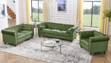Asucoora Velvet Loveseat Couch, Rolled Arm 2-Seater Tufted Sofa with Nailhead Trim and 2 Neck Roll Pillows, Living Room Small Apartment Office Décor Green Asucoora