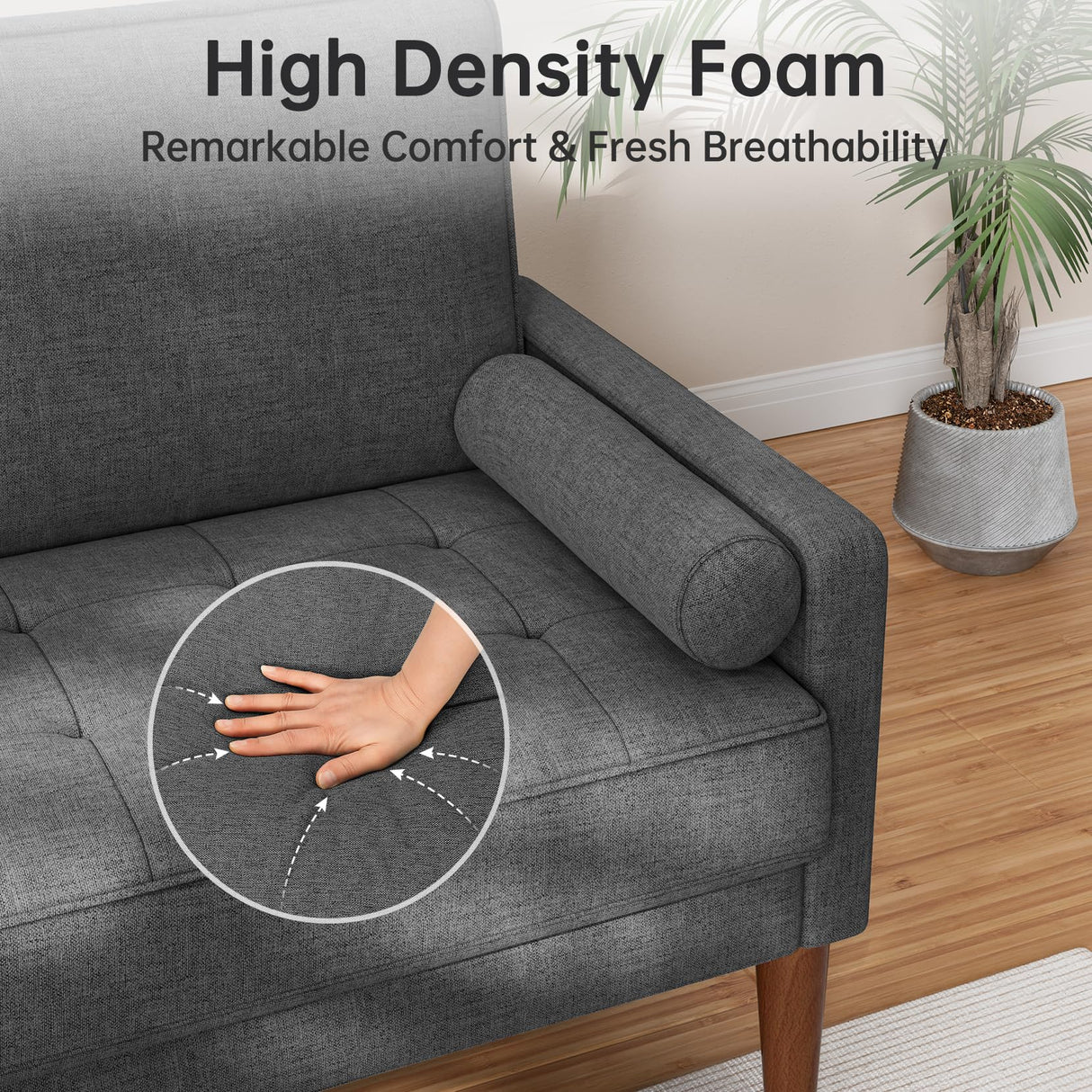 Viihousiom 48" Sofa Loveseat, Mid Century Couch for Small Spaces, Bedroom and Living Room, Removable Cover Spring Cushions, Solid Wood Frame, Easy to Install, Grey Viihousiom