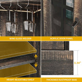 DWVO 53" Corner Bar Cabinet with Glass Door & LED Lights, Farmhouse Wine Cabinet with Glass Holder, 4-Tiers Liquor Cabinet Bar for Home Kitchen, Dining Room, Living Room, Dark Rustic Oak DWVO