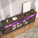 jiteentarou Farmhouse TV Stand for 90/85 Inch TV with Power Outlet, LED Entertainment Center with Storage and Sliding Barn Doors, Wood Media Console for Living Room, Brown jiteentarou