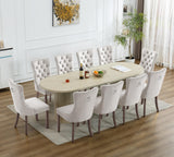63"-94" Large Extendable Dining Room Table Set for 10, 11-Piece Oval Dining Table Set with 10 Beige Upholstered Chairs, Space Saving Farmhouse Expandable Kitchen Table Set with Fluted Wood Base Pvillez