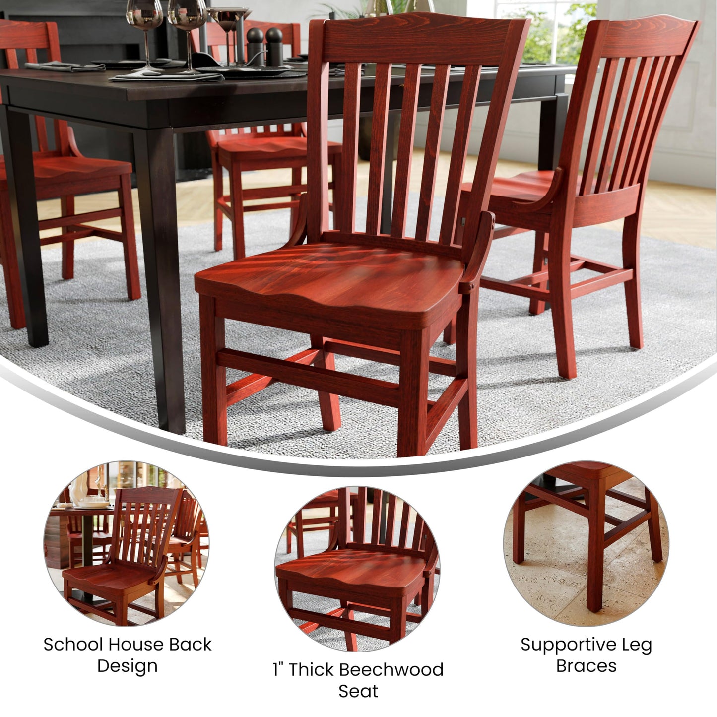 EMMA + OLIVER School House Back Mahogany Wood Chair - WoodArtSupply