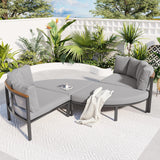 KLMM Farmhouse 4 Piece Round Outdoor Conversation Set,Patio Sectional Sofa Set with 8 Back Cushions,for Porch Lawn Garden Backyard Poolside (Gray@Round) KLMM
