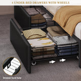 YITAHOME Queen Size Bed Frame with RGB LED Lights & Storage Bookcase Headboard, Upholstered Bed with Charging Station and 4 Drawers, No Box Spring Needed, Easy Assembly, Noise-Free, PU Leather Black YITAHOME