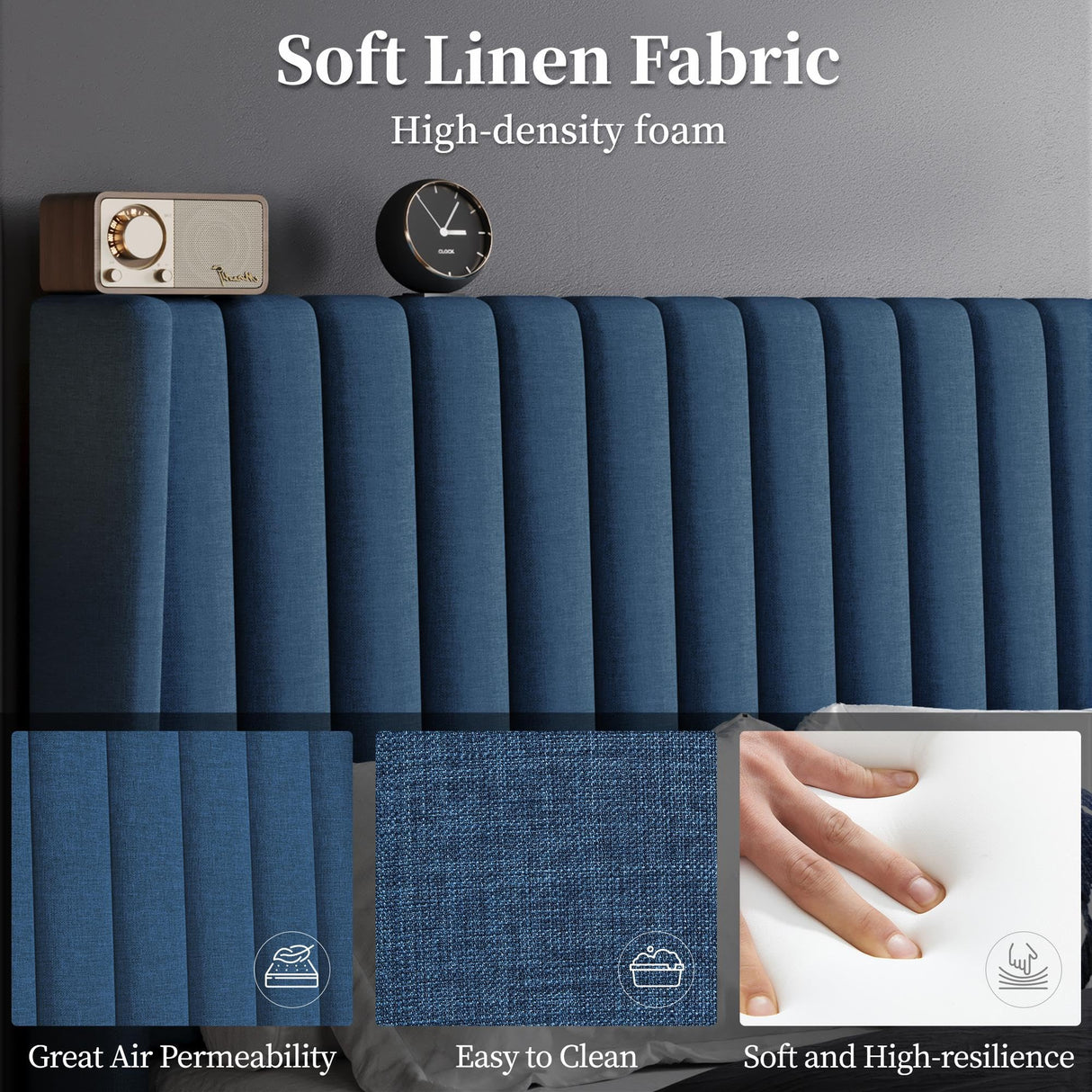 Yaheetech Full Size Bed Frame, Upholstered Platform Bed with Wing Edge Headboard, Square Tufted Fabric/Mattress Foundation/Wooden Slats Support/No Box Spring Needed/Easy Assembly/Navy Blue Yaheetech