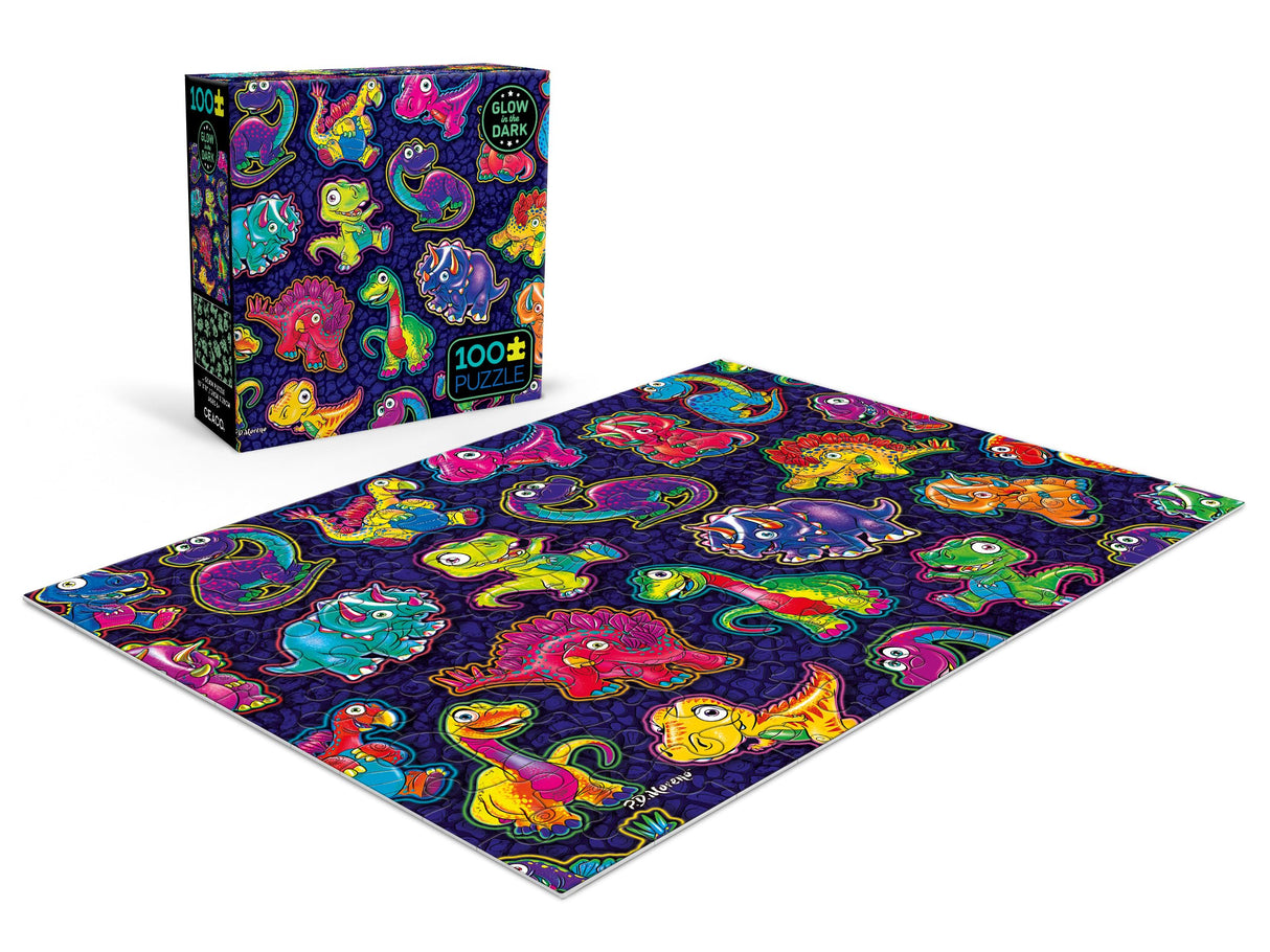 Ceaco - Glow in The Dark - Dinosaur Sticker Collage - 100 Piece Jigsaw Puzzle Ceaco