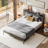 LIKIMIO Queen Bed Frame with Headboard, Dark Wood Camas Queen with Strong Supports, Sturdy, Noise-Free, No Box Spring Needed, Charcoal Grey LIKIMIO