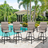 Vongrasig 4 Piece Outdoor Patio Swivel Bar Chairs, All Weather Padded Sling Textile High Top Bar Stools, Bistro Set for Backyard, Lawn Garden, Balcony, Gray Vongrasig