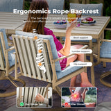 HAPPATIO 9-Piece Patio Dining Set for 8, Aluminum Outdoor Dining Set with Cushions, 8 Swivel Dining Chairs, 1 Large Rectangular Table with Umbrella Hole for Lawn, Porch, Backyard, Brown HAPPATIO