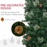 HOMCOM 9.5 Foot Pencil Artificial Christmas Tree, Slim Pine Needles Xmas Tree with Realistic Branches, Pine Cones, Metal Base, Green HOMCOM